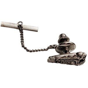 Silver Tone Steam Engine Train Tie, Lapel Pin E923